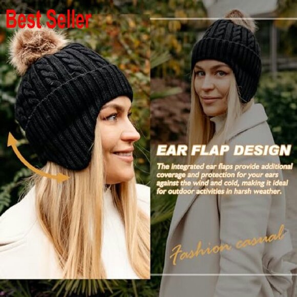 Wool Fleece Lined Ear Flap Beanie Detachable Pompom Classic Chic Winter Warm main image 6